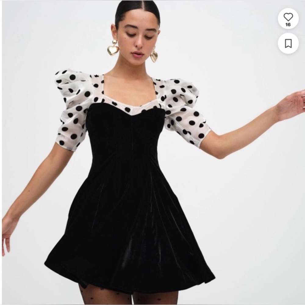 For Love and Lemons Polka-Dot Black Dress